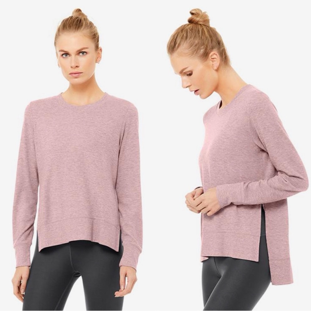 NWOT Alo Yoga Glimpse Split Side Hem Long Sleeve Dusted Plum Heather Size Small